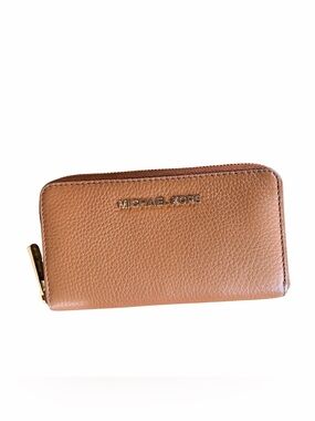 Michael Kors Jet Set Travel Pebbled Leather Zip Around Wallet Luggage Brown